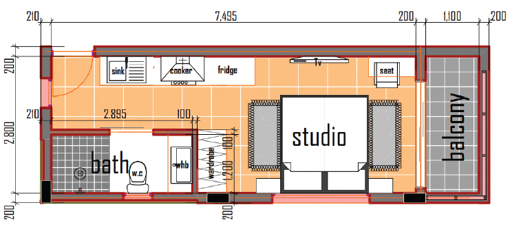 Studio Apartments 1 Studio Apartment Floor Layout-04